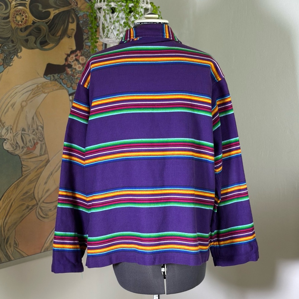 Women’s Vintage 100% Cotton Western Blanket Rug Button Down Oversized Jacket - Picture 3 of 6